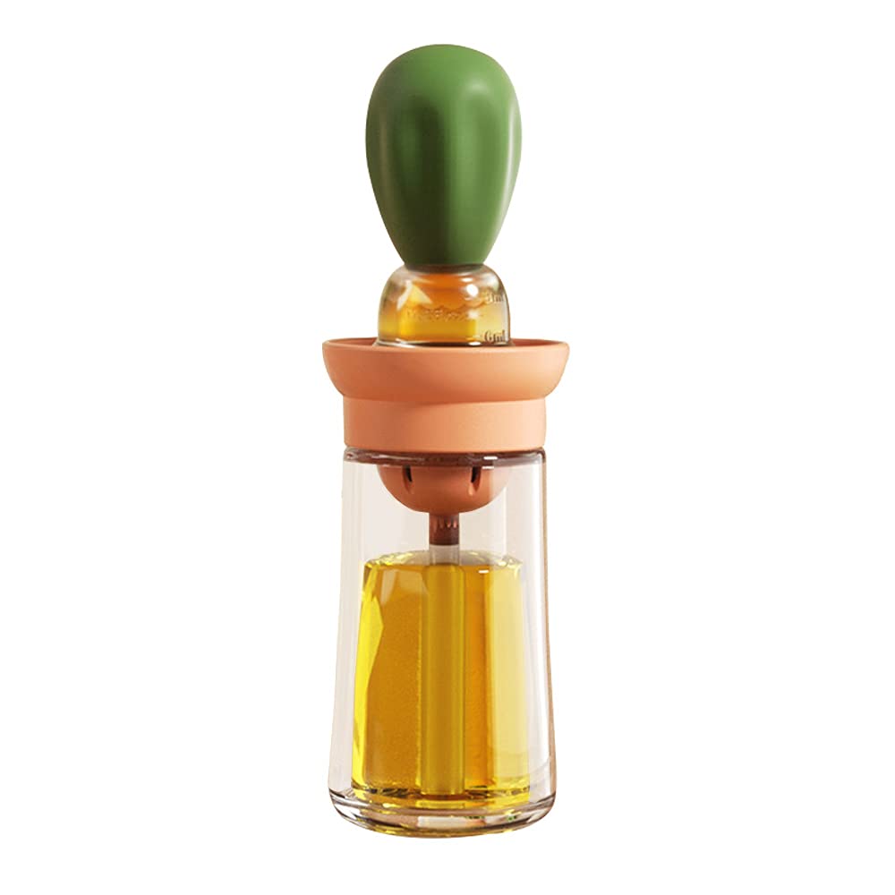 Oil Dispenser with Brush - Glass Olive Oil Dispenser for Kitchen, 2 IN 1 Oil Dispenser Bottle with Silicone Basting Brush for Cooking Vinegar Sauce BBQ Grill Frying, T-OB21, Grey