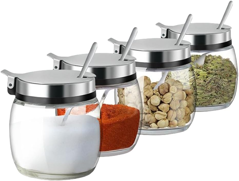 Hewnda 2Pcs Sugar Salt Container Set,8 oz glass jar with lid and spoon