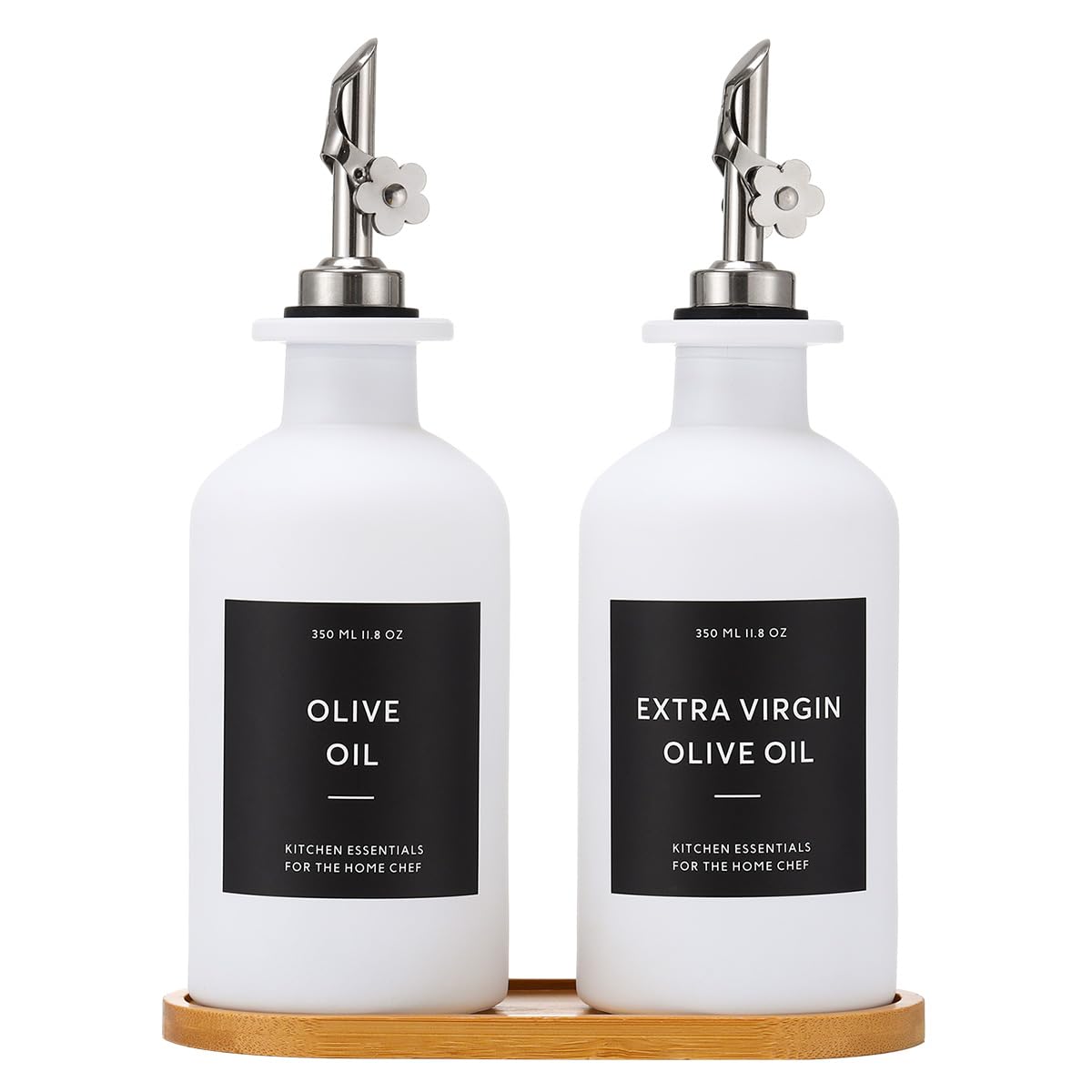 HOMCDALY Olive Oil Dispenser for Kitchen, 12oz Glass kitchen Dispenser Bottle, Gold Oil&Vinegar Cruet Set, Leakproof Oil Containers for Cooking| Set of 2 (12oz – Gold)