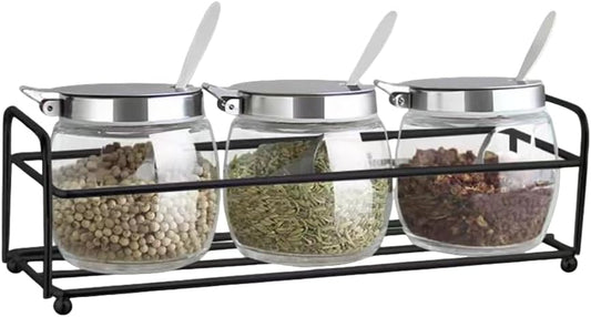 Hewnda 2Pcs Sugar Salt Container Set,8 oz glass jar with lid and spoon
