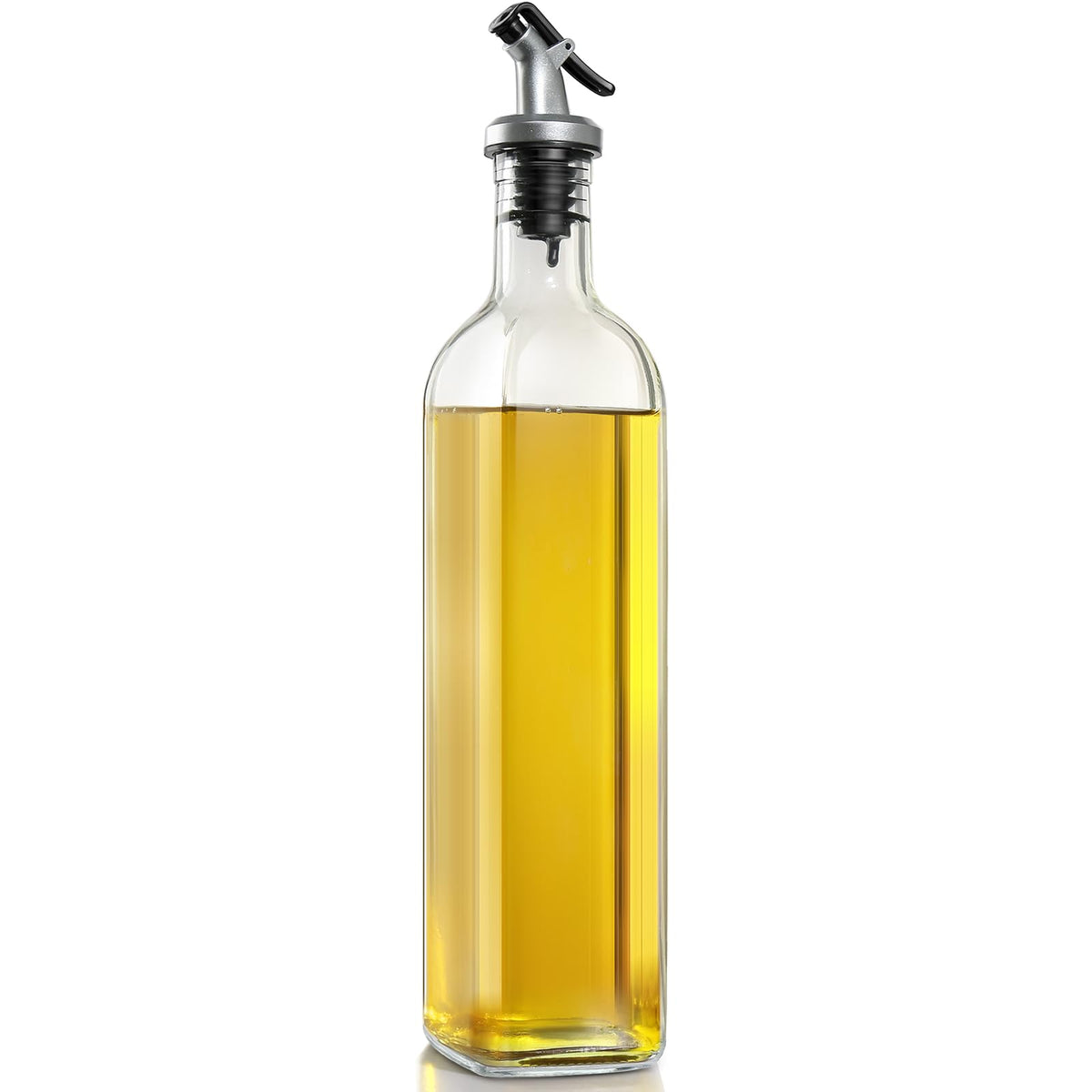 gmisun Olive Oil Dispenser Bottle for Kitchen, 4 Pack 17 Fl Oz Glass Oil Dispensers Bottles, Clear Cooking Vegetable Oil Dispenser Container Cruet Set with Plastic Pourer Spout, Funnel and Labels