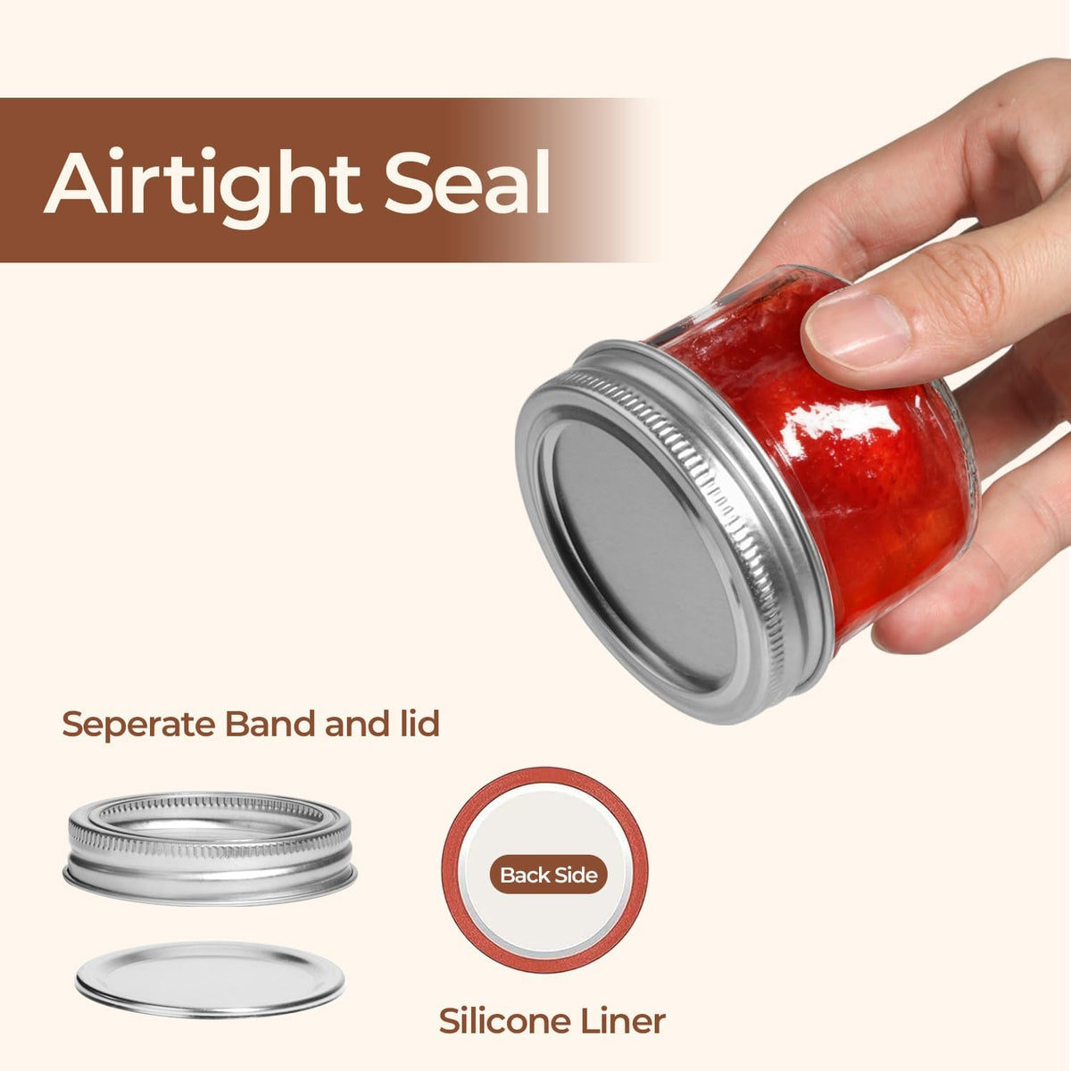 ComSaf Mini Mason Jars 4 oz, 8 Pack Regular Mouth Glass Jars with Lids