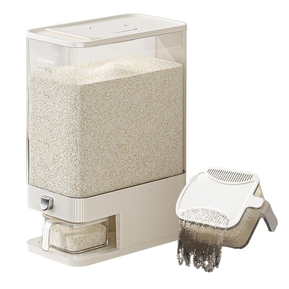 Rice Dispenser,15 Lbs Rice Storage with Measuring Cup and Dial