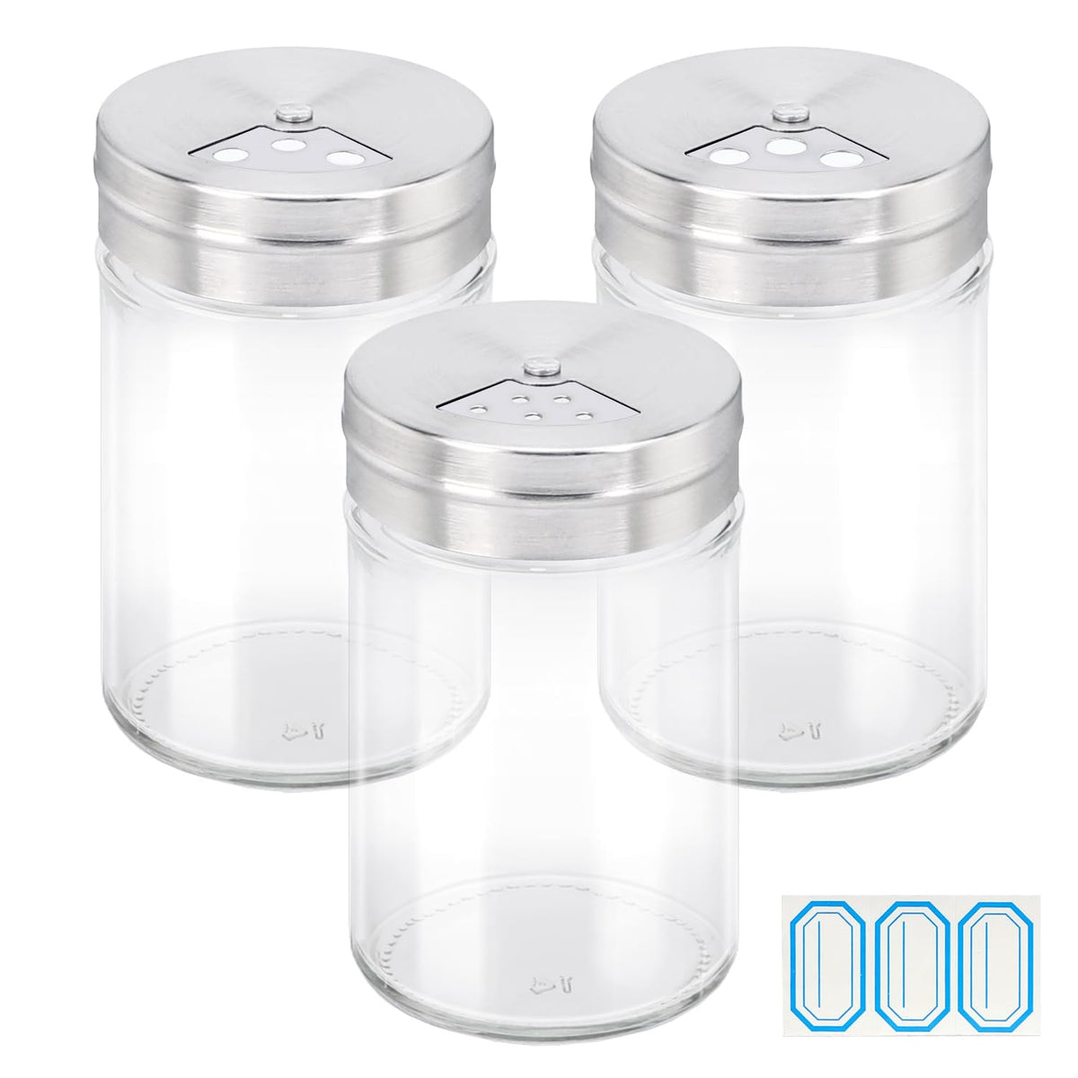 Segarty Spice Jar with Shaker Lids, 3 Pack 6 oz Spice Jars with Adjustable Pour Large Holes for Herbs Grains, Empty Glass Spices Bottles Seasoning Containers Clear Salt Pepper Shakers