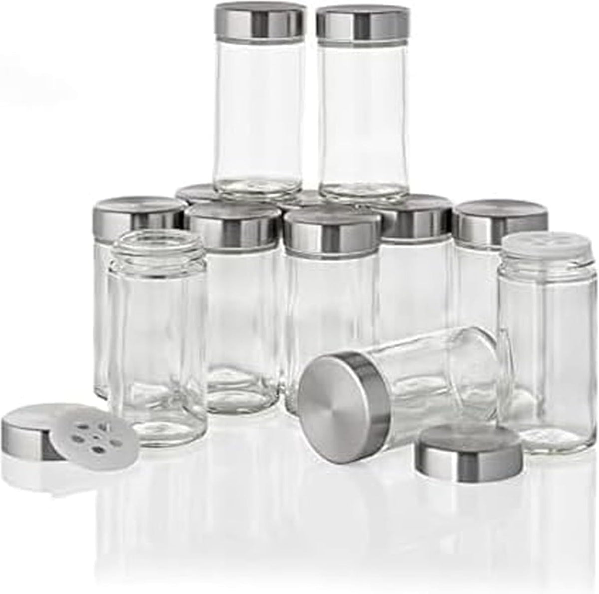 Kamenstein 12-Piece Empty Glass Spice Jar Set Stainless Steel Lids 3 oz