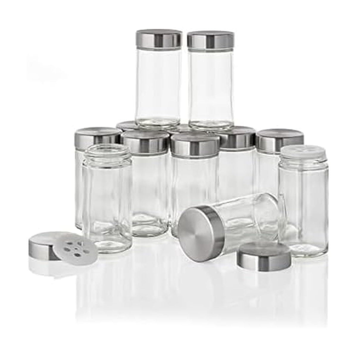 Kamenstein 12-Piece Empty Glass Spice Jar Set Stainless Steel Lids 3 oz