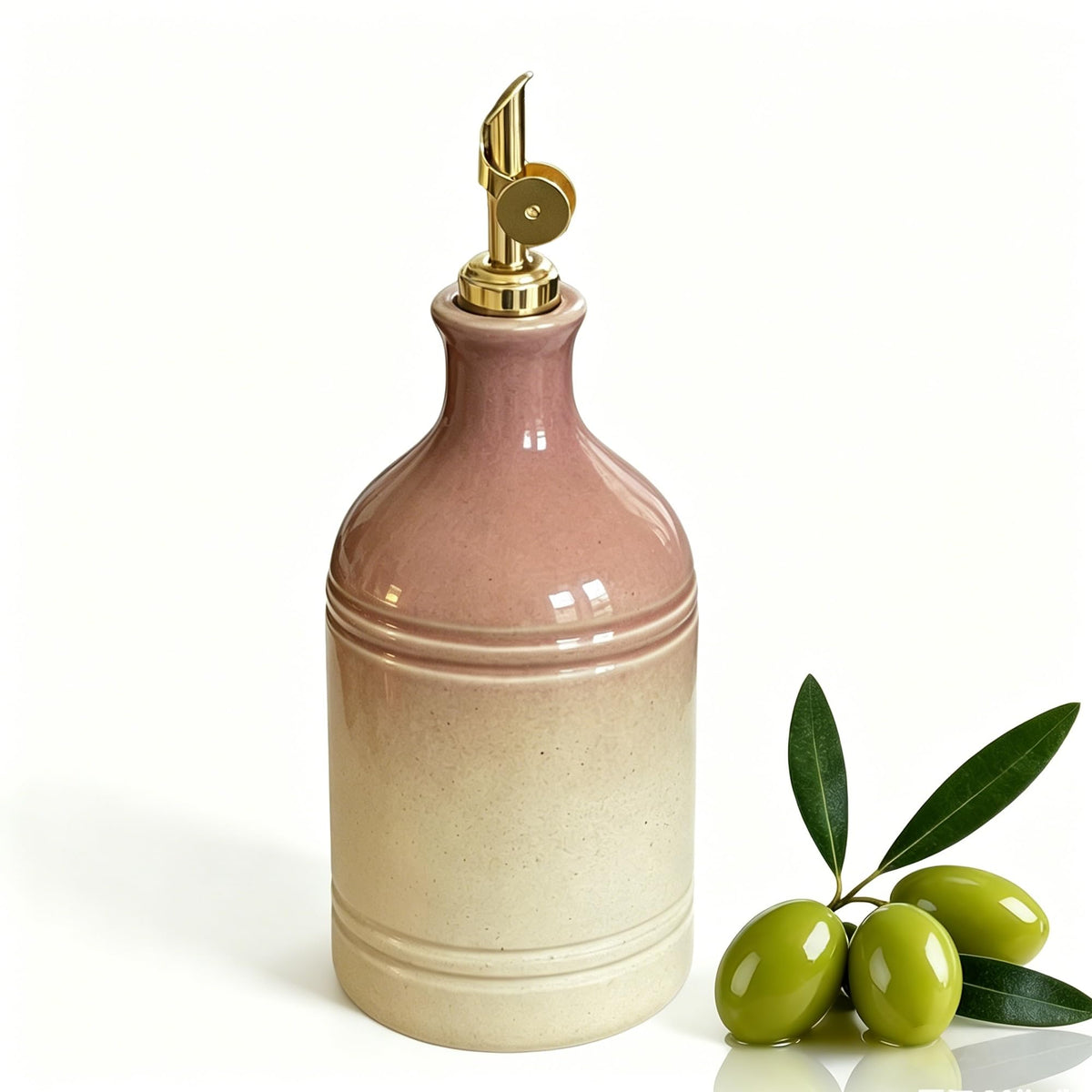 23.6Oz Green Ceramic Olive Oil Dispenser Bottle with Gold Gravity Spout