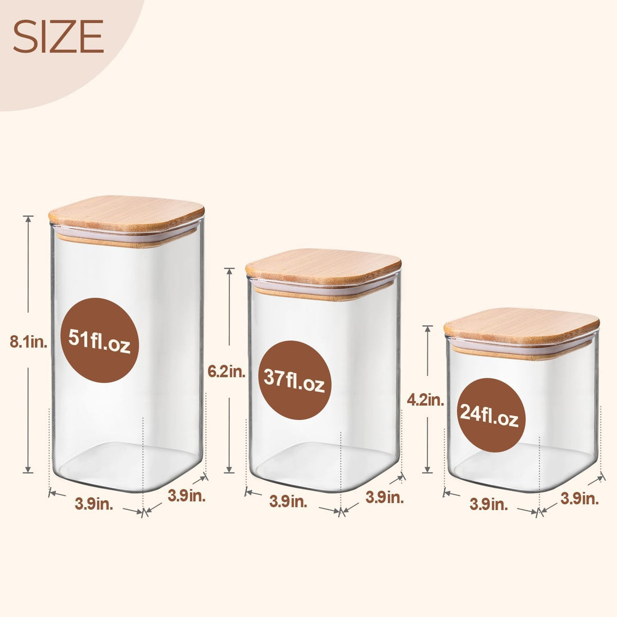 ComSaf Glass Pantry Storage Containers (0.7Qt/1.2Qt/1.6Qt) Set of 6, Square