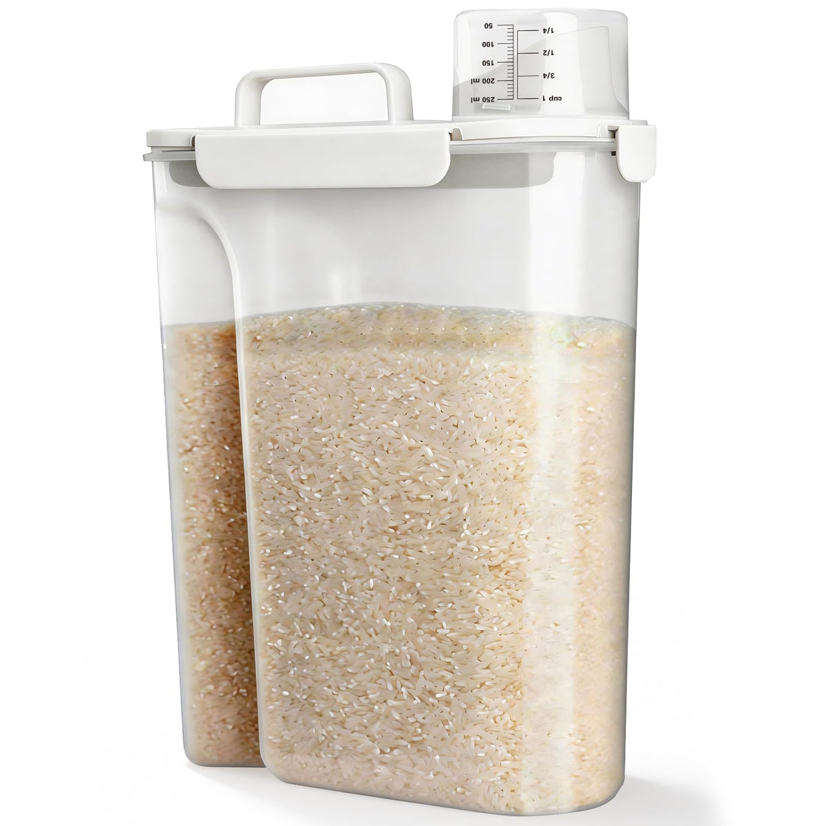 Viretec Rice Storage Container, 15 to 20lb Dry Food Airtight Dispenser, Pet Dog Cat Food Canister, BPA Free Clear Plastic Kitchen and Pantry Organization Bin for Oatmeal, Cereal, Pasta, Flour Grey