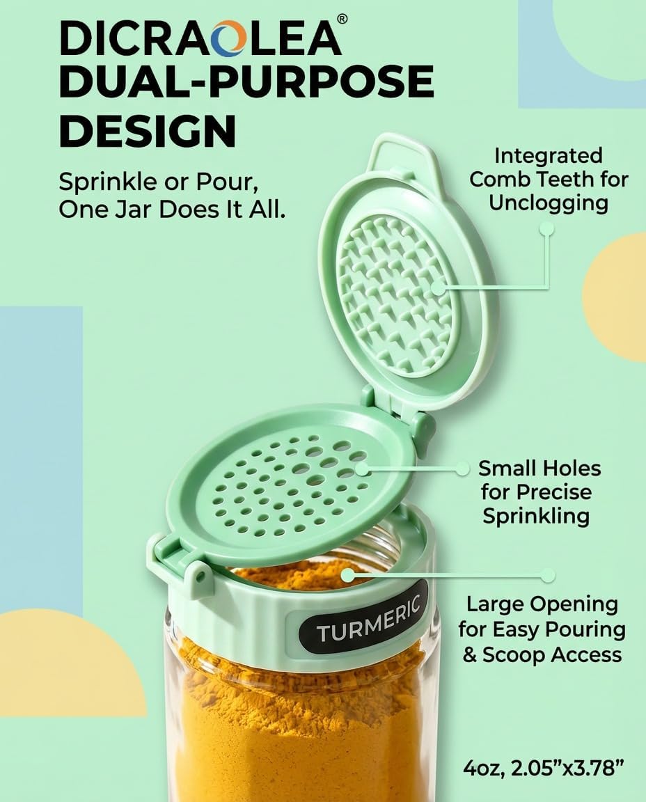 Newly Upgraded 24 Pcs Glass Spice Jars Set with Labels, 4oz Macaron Color Lids, Dual-Purpose Flip Cap, BPA-Free Empty Spice Containers for Kitchen Organization