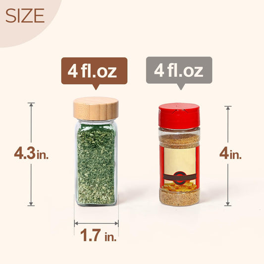 ComSaf Glass Spice Jars with Labels 4 oz 6 Pack Small Bamboo Lids
