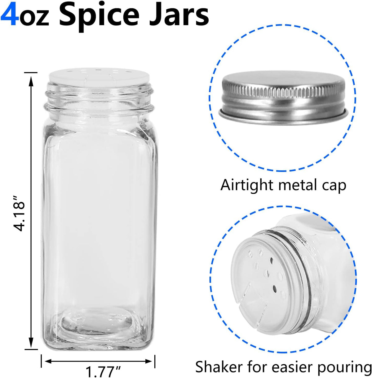 30 Pack Glass Spice Jars 4 oz with Labels,Empty Square Spice bottles