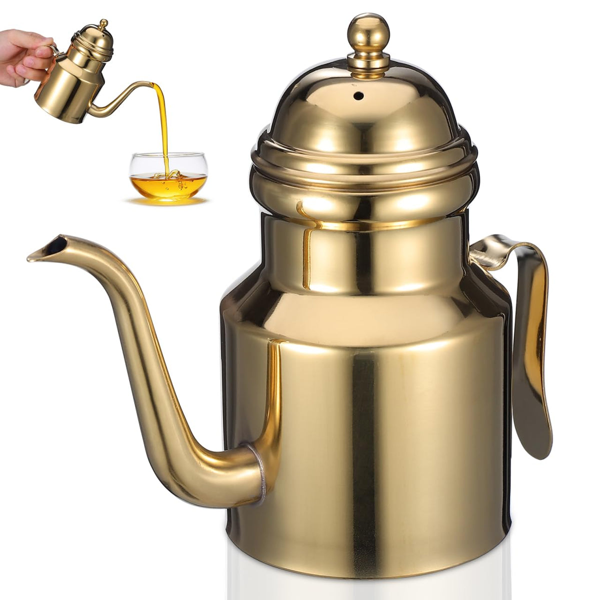 Cabilock Oil Dispenser Vinegar Dispenser Bottle 15.22oz Stainless Steel Oil Can Container with Handle for Kitchen Restaurant Cooking BBQ Golden