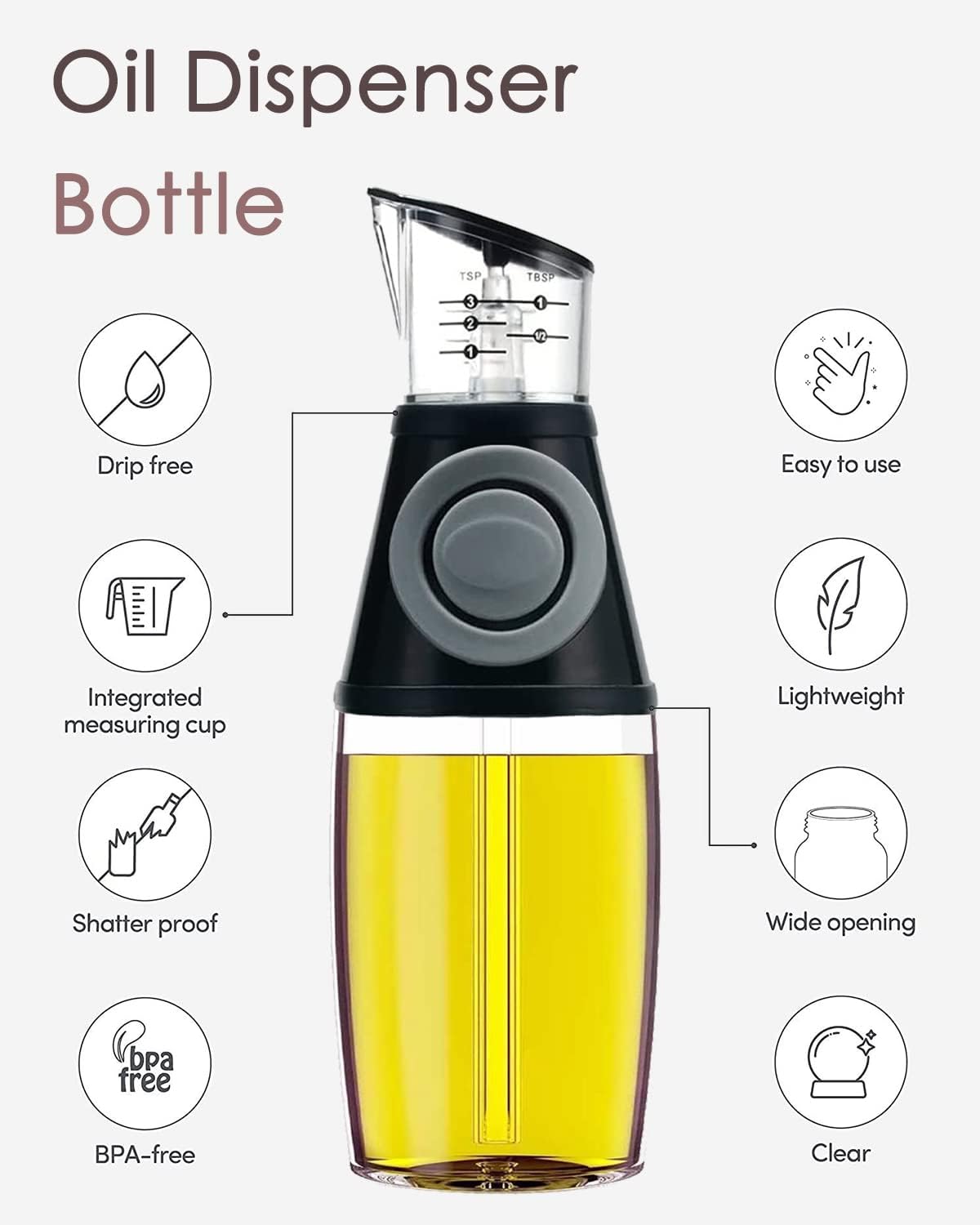 Oil Dispenser Bottle with Measuring Scale, 8.5oz