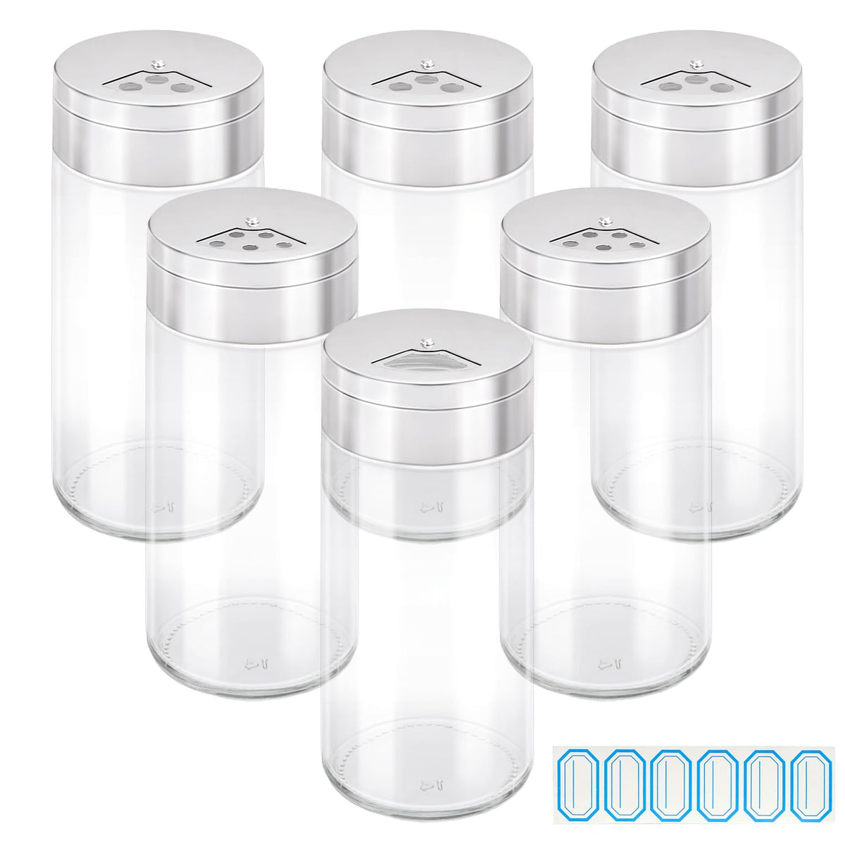 Segarty Spice Jar with Shaker Lids, 3 Pack 6 oz Spice Jars with Adjustable Pour Large Holes for Herbs Grains, Empty Glass Spices Bottles Seasoning Containers Clear Salt Pepper Shakers