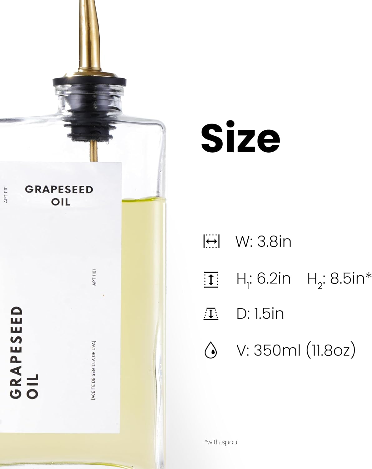 APT 1101 Olive Oil Dispenser for Kitchen, Cooking Oil and Vinegar Dispenser Set, Olive Oil Bottle, Soy sauce dispenser, coffee syrup bottles with stainless steel pourers