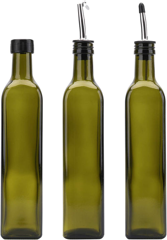 Kingrol 6 Pack 8 oz Glass Olive Oil Dispenser Bottles, Oil and Vinegar Cruets with Stainless Steel Pourer Spouts, Non-Drip Oil Bottles for Kitchen