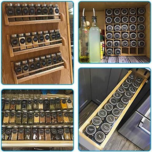 AOZITA 14 Pcs Glass Spice Jars with Spice Labels - 4oz Empty Square Spice Bottles - Shaker Lids and Airtight Metal Caps - Chalk Marker and Silicone Collapsible Funnel Included