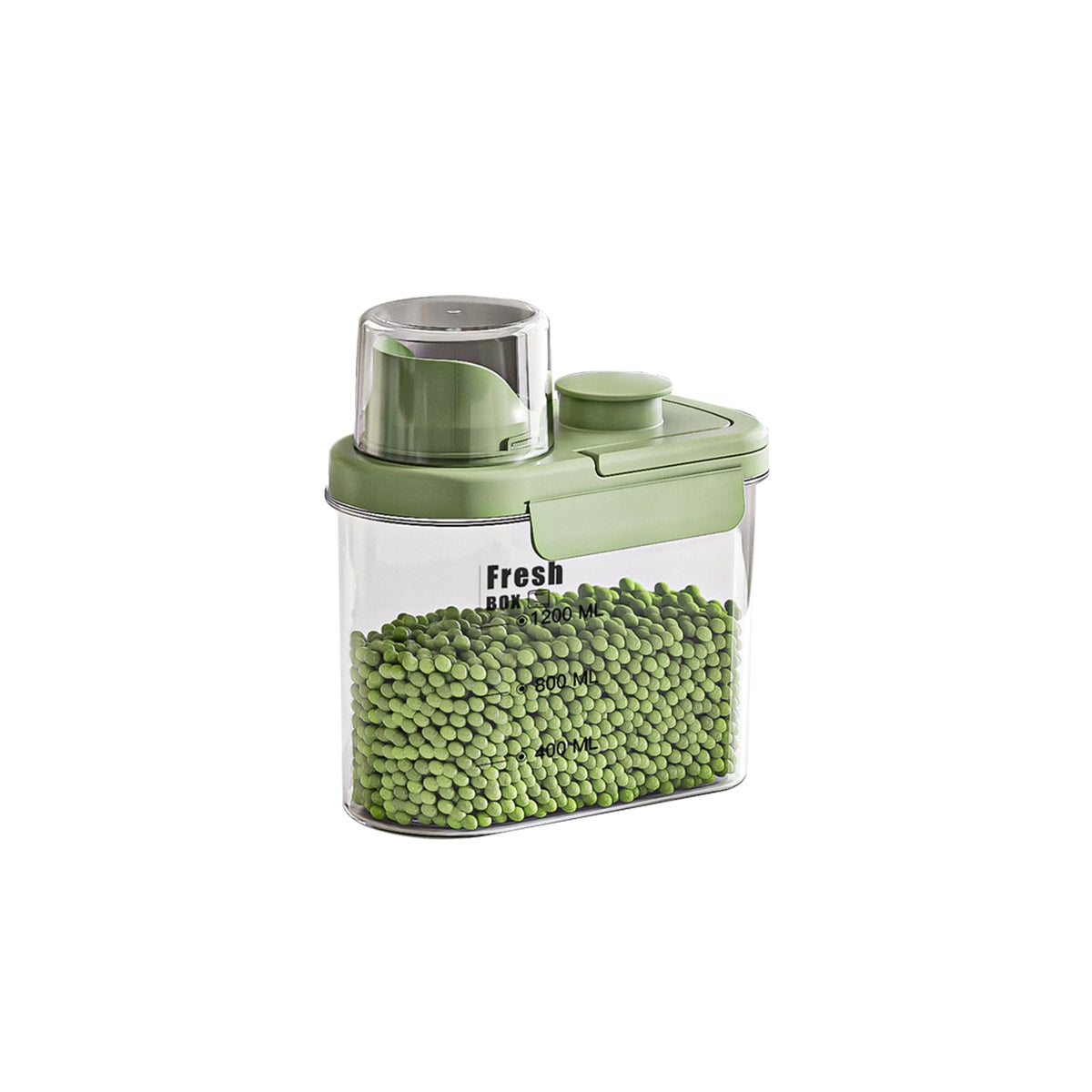 Airtight Rice Storage Container,with Pour Spout & Measuring Cup, BPA-Free - Transparent Dry Food Canister for Cereal, Flour, Pet Food, Oatmeal, Pantry Storage (Light Grass Green, 1600ml)