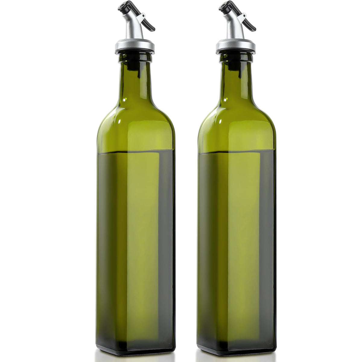 gmisun Olive Oil Dispenser Bottle for Kitchen, 4 Pack 17 Fl Oz Glass Oil Dispensers Bottles, Clear Cooking Vegetable Oil Dispenser Container Cruet Set with Plastic Pourer Spout, Funnel and Labels