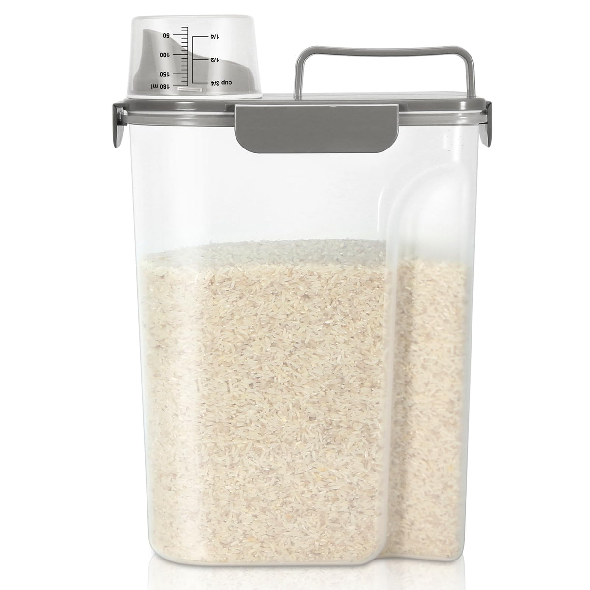 TBMax Rice Storage Container 3 to 5 Lbs - Small Pet Dog Cat Food Container Dispenser with Easy Pouring Spout & Cup, Portable Cereal Container for Small Spaces, Travel, or Daily Use -Beige