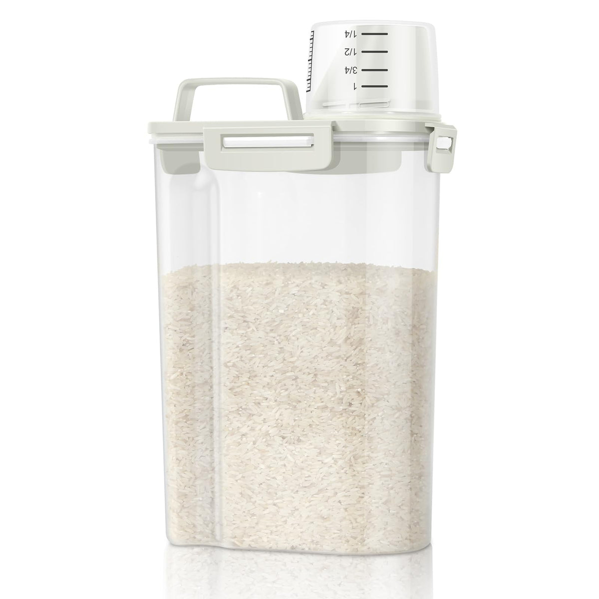 TBMax Rice Storage Container 3 to 5 Lbs - Small Pet Dog Cat Food Container Dispenser with Easy Pouring Spout & Cup, Portable Cereal Container for Small Spaces, Travel, or Daily Use -Beige