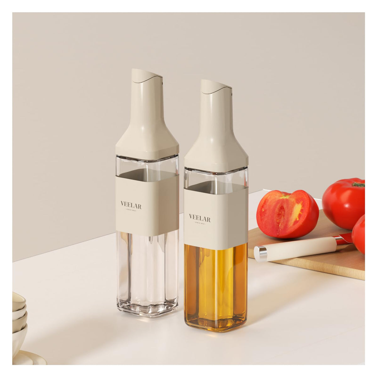 2 Set 550ml Glass Olive Oil Dispenser Bottle(White)