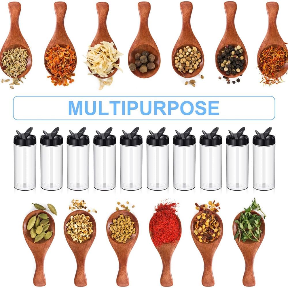 18 Pack Plastic Spice Jars with Black Cap, 9 oz Spice Containers