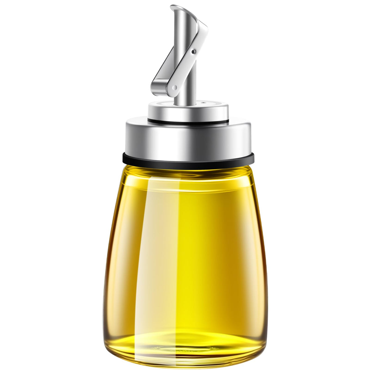 Glass Oil Dispenser Bottle with Stainless Steel Spout, Automatic Opening Lid, for Cooking Oil, Vinegar, Sauces, Syrup, 6OZ