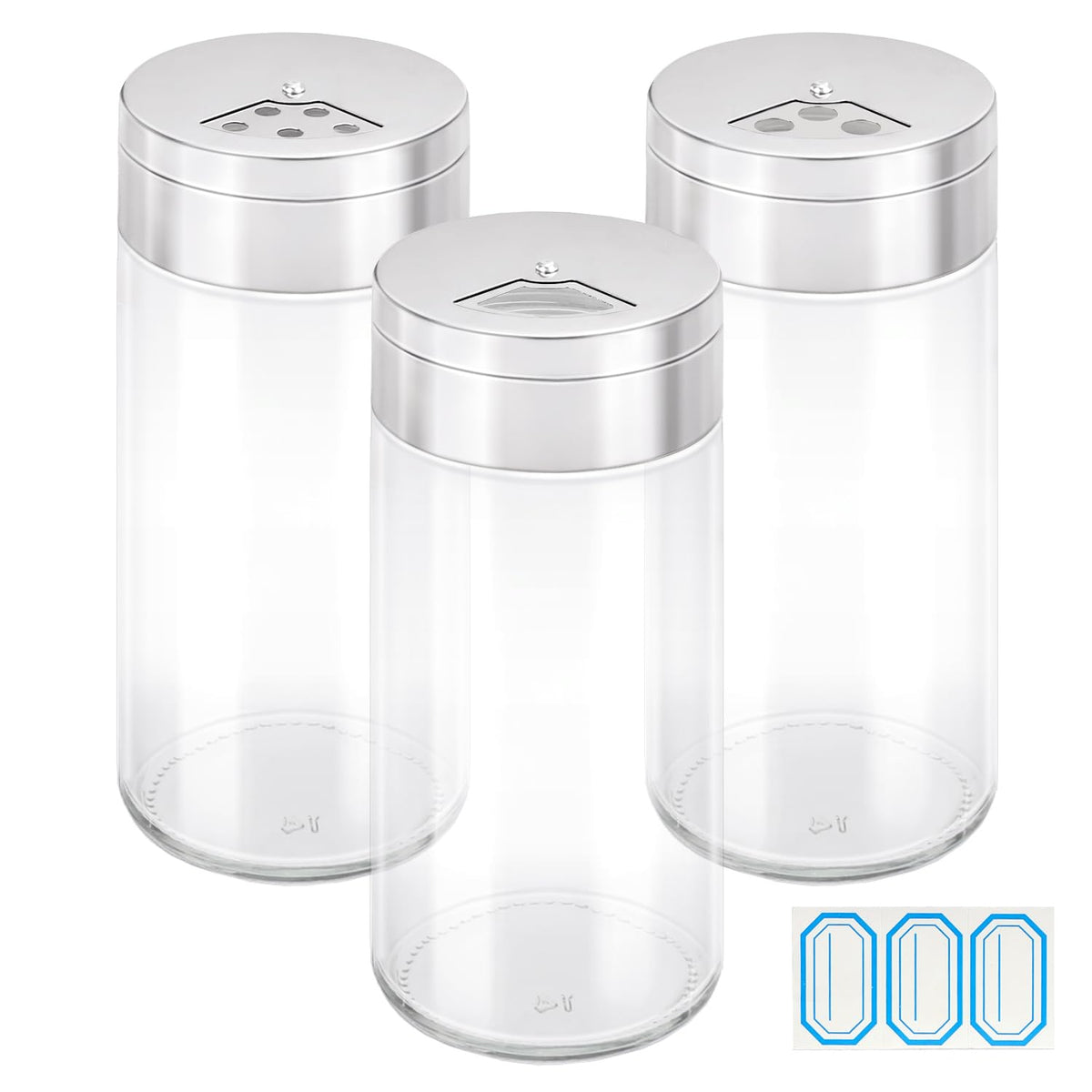 Segarty Spice Jar with Shaker Lids, 3 Pack 6 oz Spice Jars with Adjustable Pour Large Holes for Herbs Grains, Empty Glass Spices Bottles Seasoning Containers Clear Salt Pepper Shakers