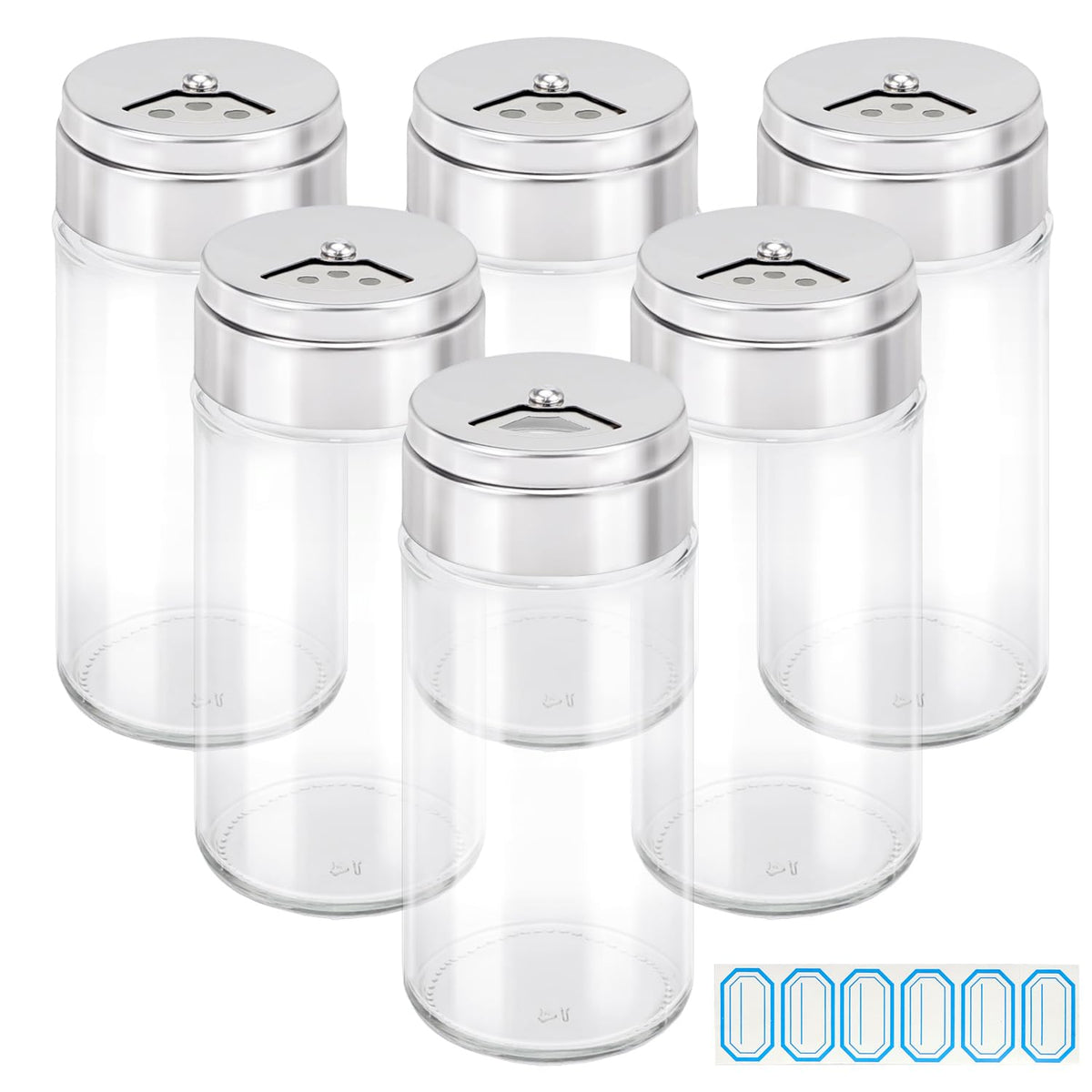 Segarty Spice Jar with Shaker Lids, 3 Pack 6 oz Spice Jars with Adjustable Pour Large Holes for Herbs Grains, Empty Glass Spices Bottles Seasoning Containers Clear Salt Pepper Shakers