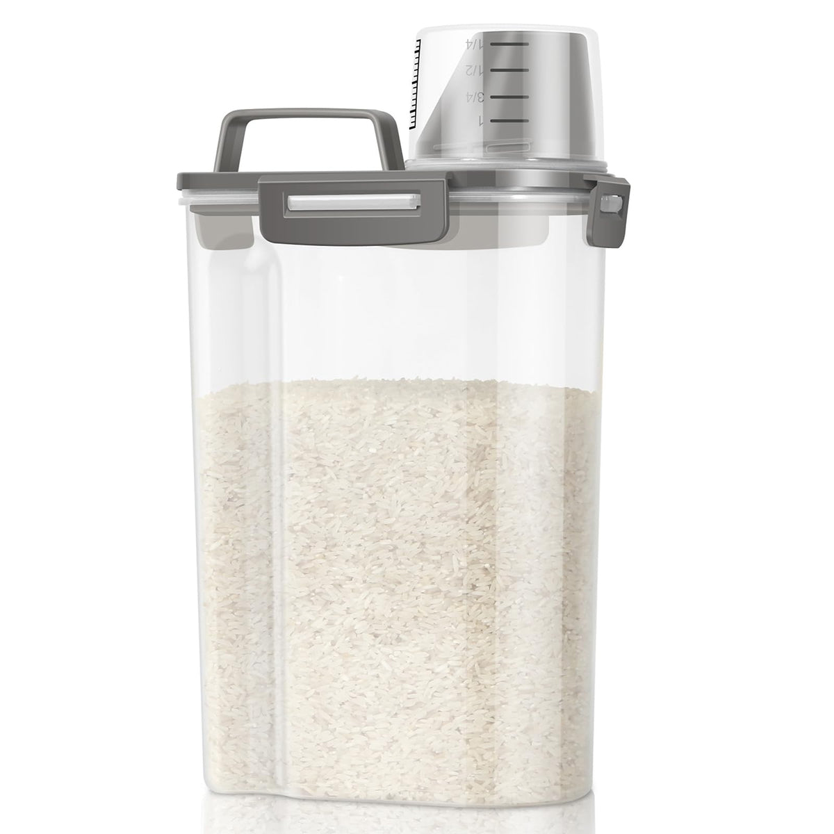 TBMax Airtight Rice Container 10 Lbs, Cereal Dispenser, Pet Cat Dog Food Storage Container, Plastic Kitchen Pantry Food Storage Holder with Cup -Dark Grey