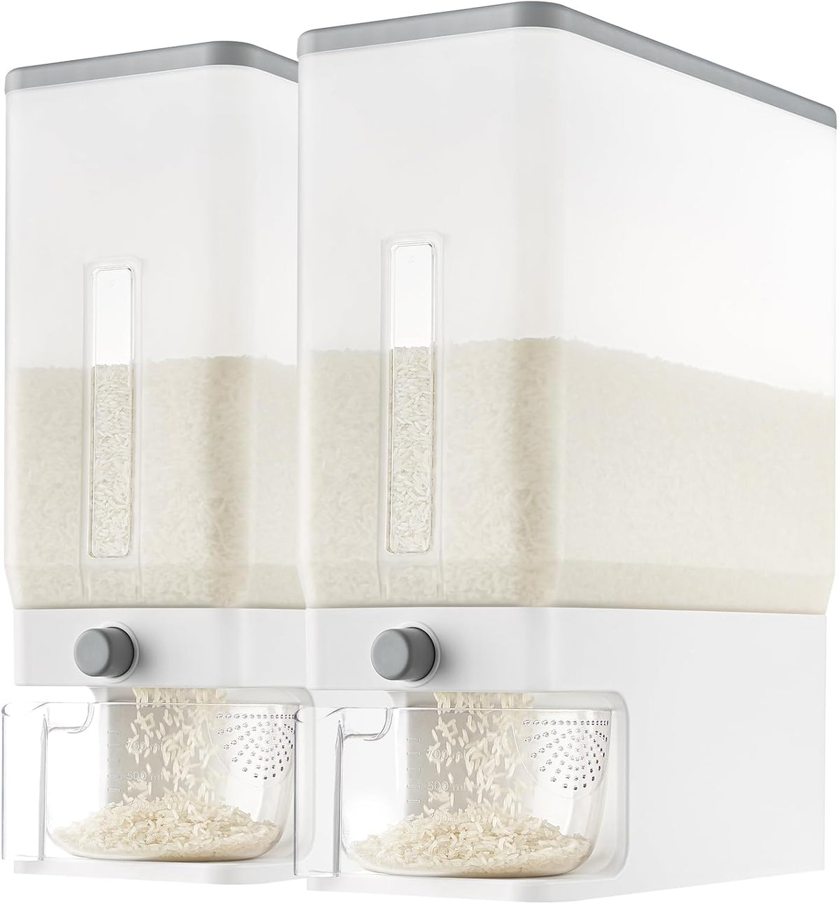 Lifewit Rice Container 29 Lbs, One-Press Dispenser with Measuring Cup 2 Pcs