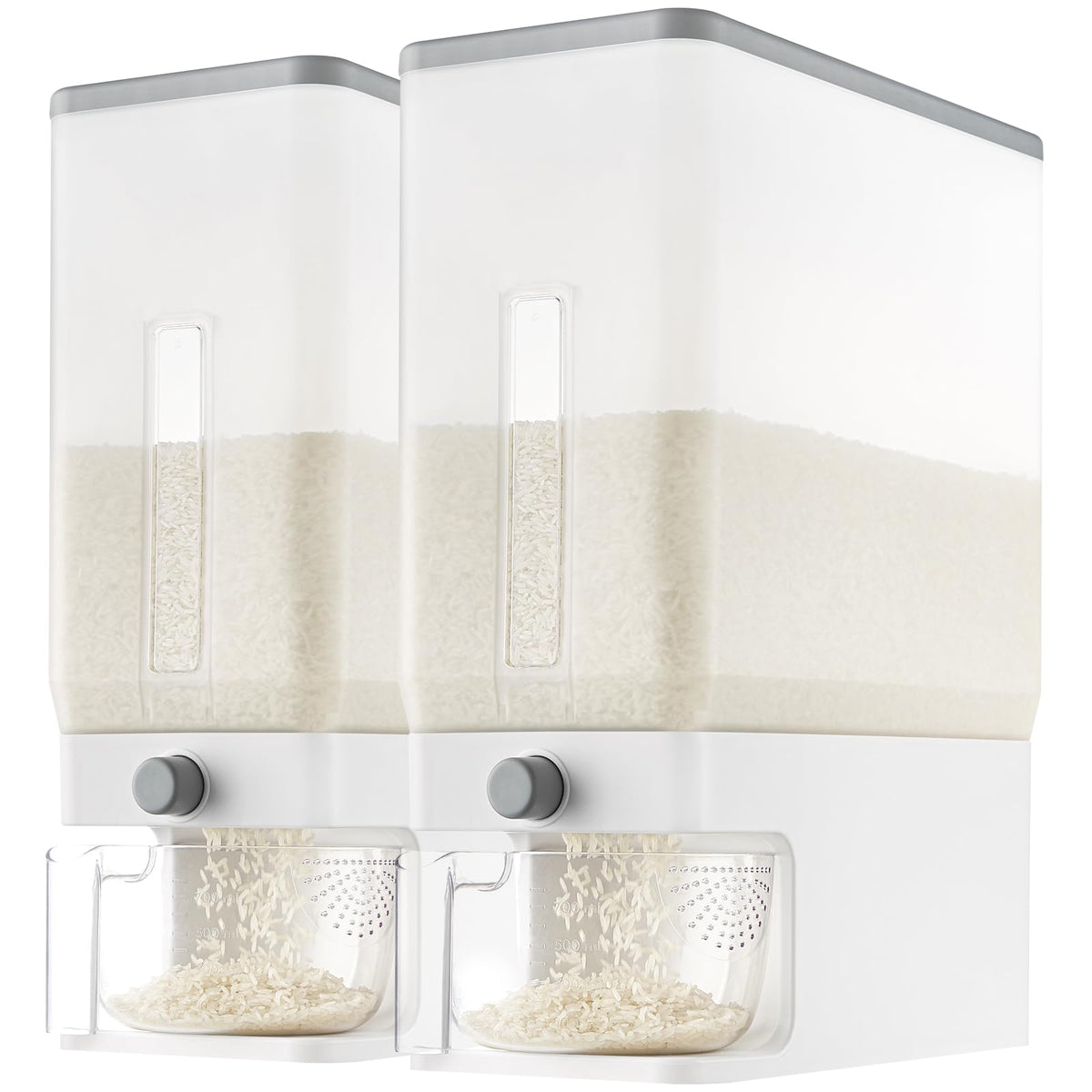 Lifewit Rice Container 29 Lbs, One-Press Dispenser with Measuring Cup 2 Pcs
