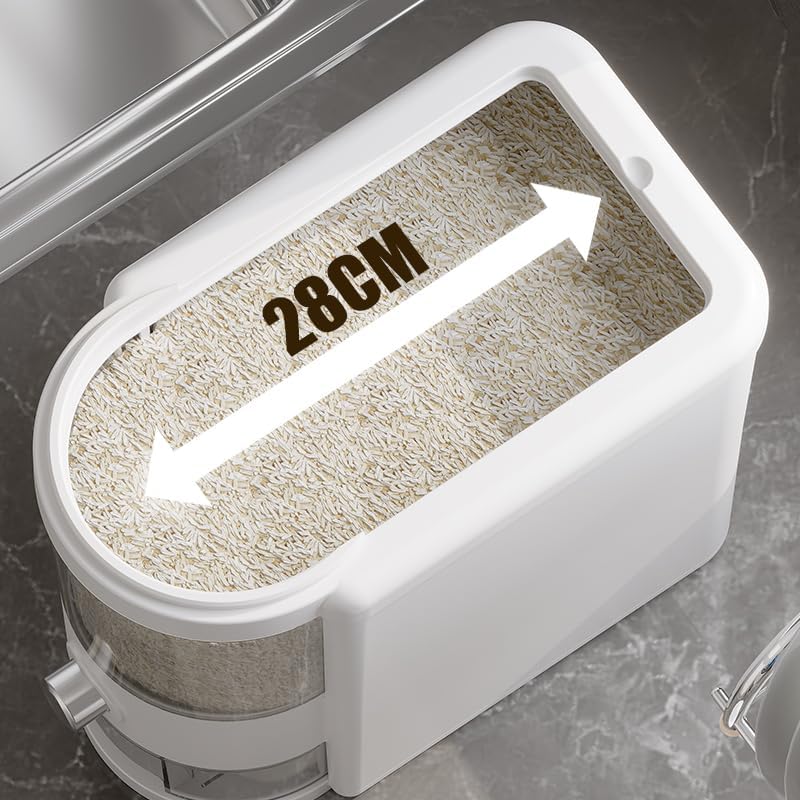 12 Lbs Rice Container with Measuring Cup, Upgraded Built-in Fresh Box, Cereal Dispenser Storage with Lids for Home Kitchen Pantry Rice Soybean Corn And large grain grains-White