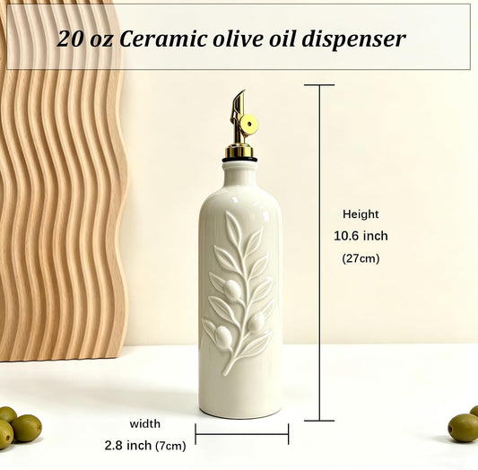 20 Oz Ceramic Olive Oil Dispenser Bottle with Spout & Funnel