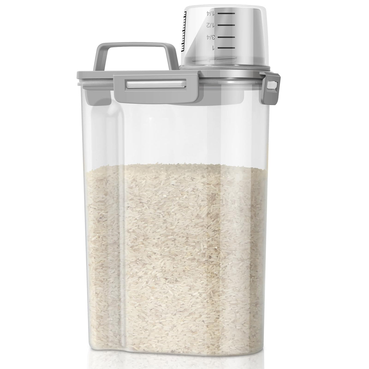 TBMax Rice Storage Container 3 to 5 Lbs - Small Pet Dog Cat Food Container Dispenser with Easy Pouring Spout & Cup, Portable Cereal Container for Small Spaces, Travel, or Daily Use -Beige