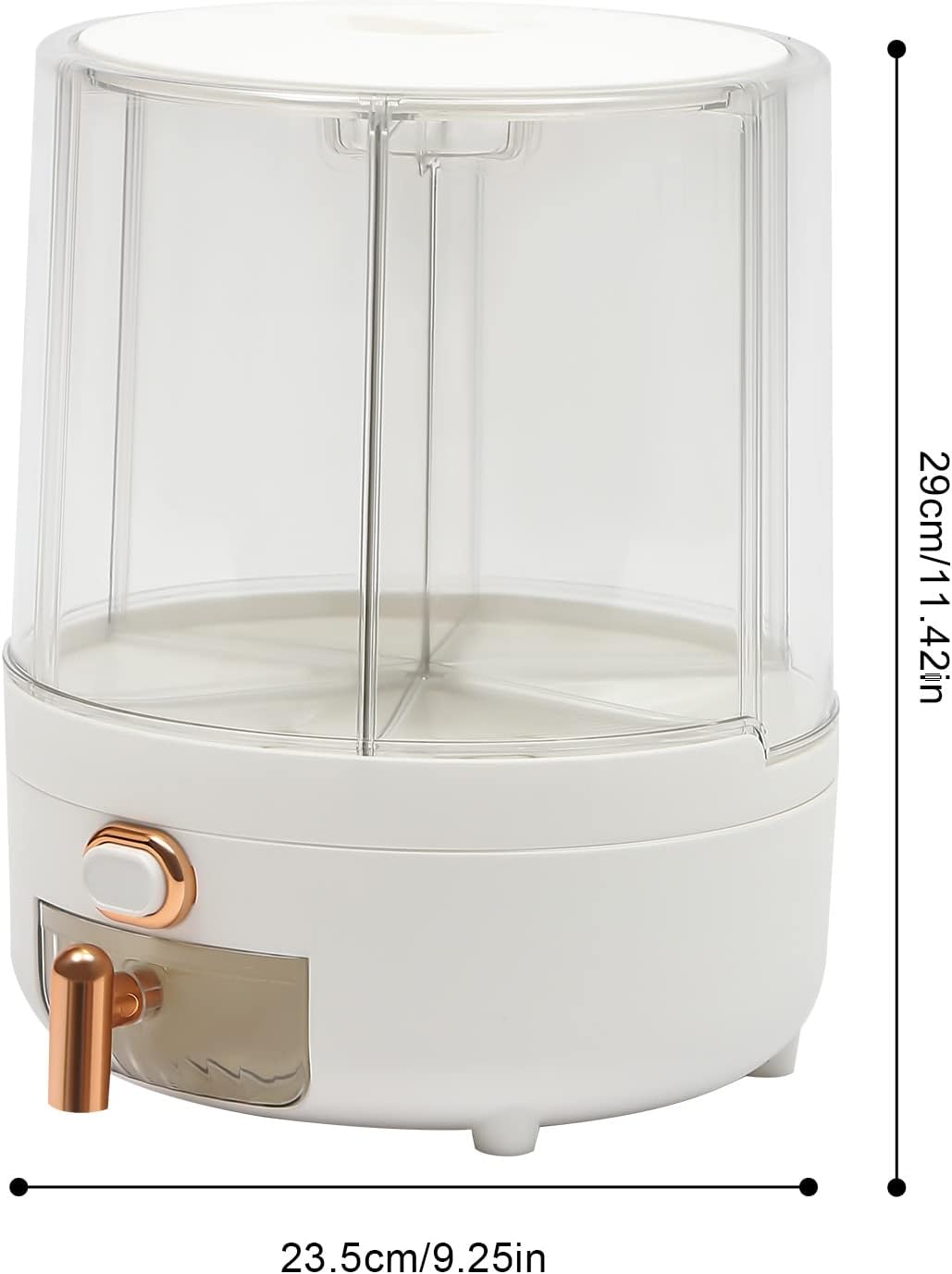 Cereal Dispenser Countertop 360° Rotating Grain Storage Container 13.2-27.56 Lbs Rice Dispenser 6 Grids Dry Food Dispenser Candy Dispensers for Grains, Beans, Rice (White+Clear, 14.33Lbs)