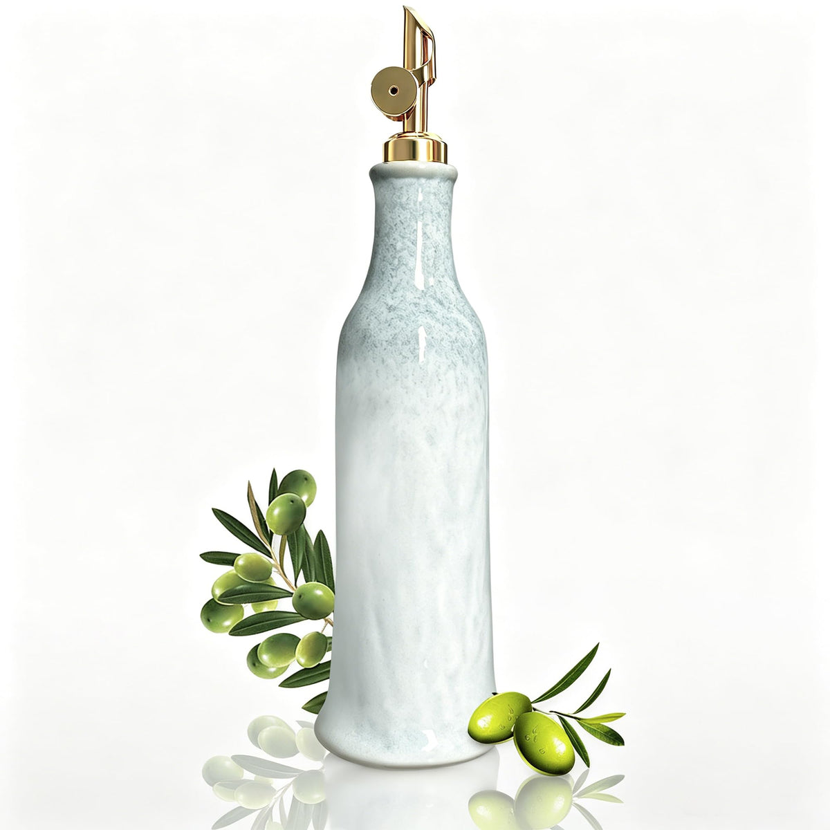 23.6Oz Green Ceramic Olive Oil Dispenser Bottle with Gold Gravity Spout