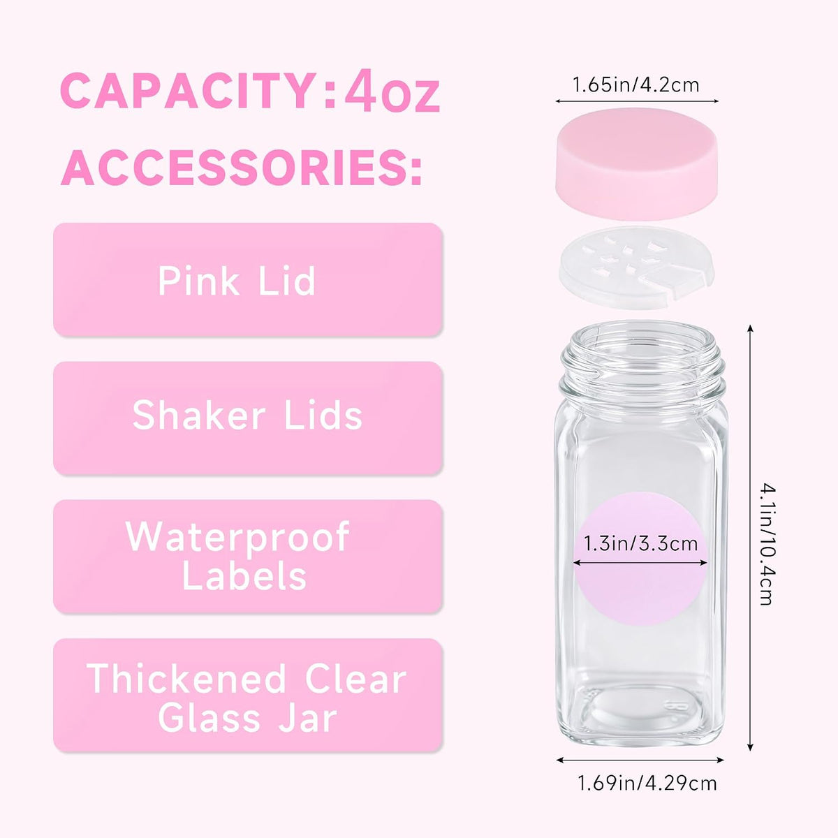 6 Pack Glass Spice Jars with Label, 4oz Pink Airtight Seasoning Containers