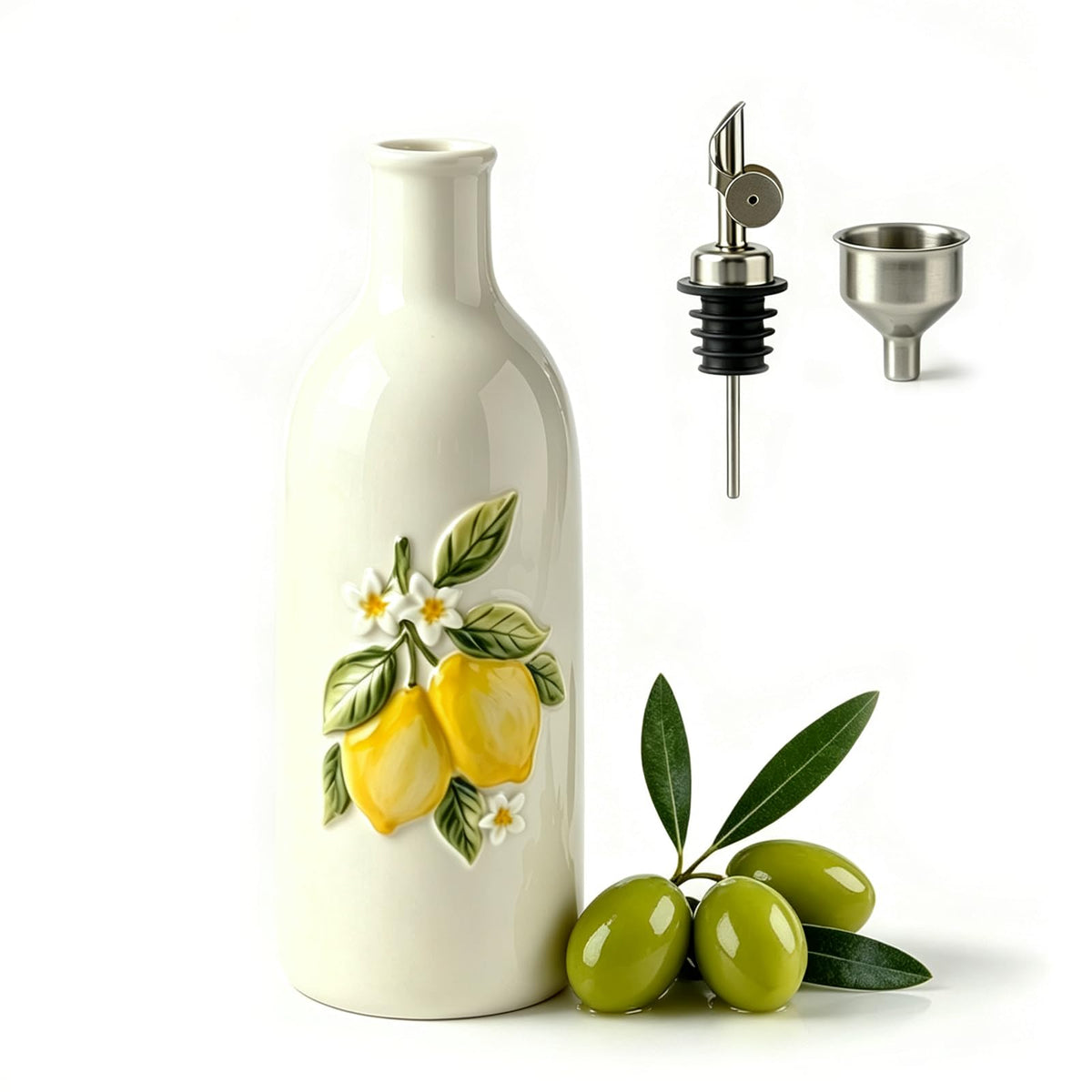 Ceramic Olive Oil Dispenser Bottle, 18 OZ(Flower)