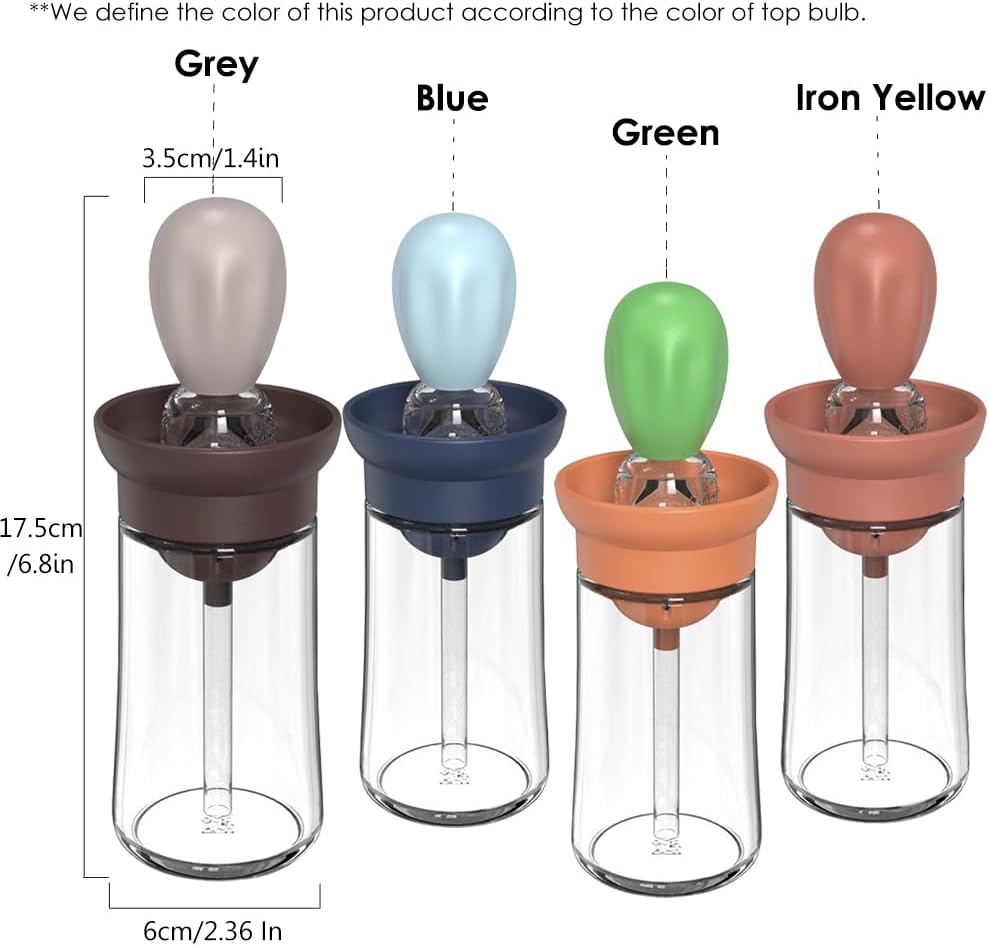 Oil Dispenser with Brush - Glass Olive Oil Dispenser for Kitchen, 2 IN 1 Oil Dispenser Bottle with Silicone Basting Brush for Cooking Vinegar Sauce BBQ Grill Frying, T-OB21, Grey