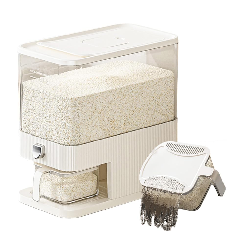 Rice Dispenser,15 Lbs Rice Storage with Measuring Cup and Dial