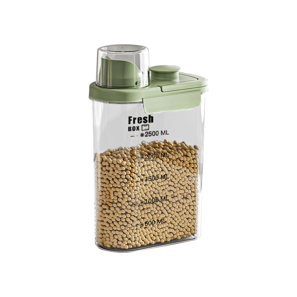 Airtight Rice Storage Container,with Pour Spout & Measuring Cup, BPA-Free - Transparent Dry Food Canister for Cereal, Flour, Pet Food, Oatmeal, Pantry Storage (Light Grass Green, 1600ml)