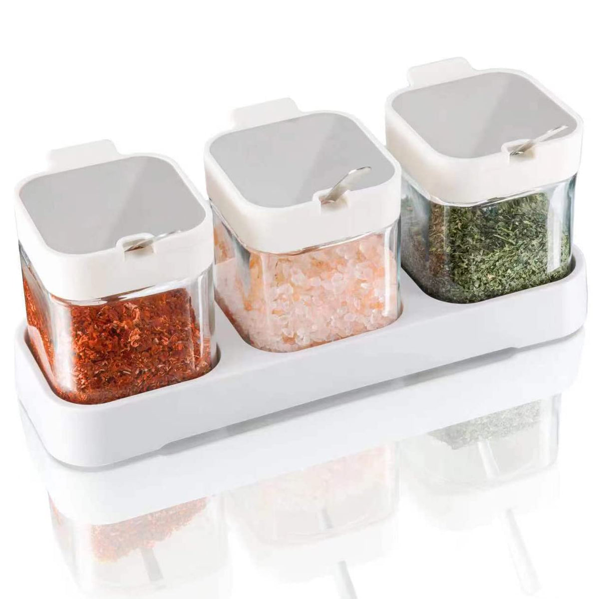 Mlici 3 Pack Condiment Jars, Spice Containers with Lids and Spoons, Black