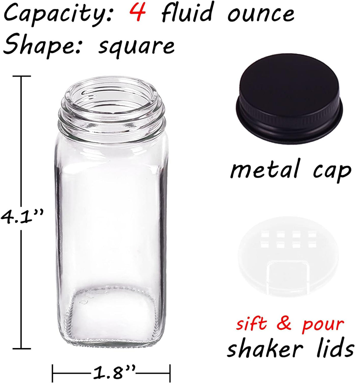 Churboro 25 Pack Glass Spice Jars with Labels, 4oz Spice Containers