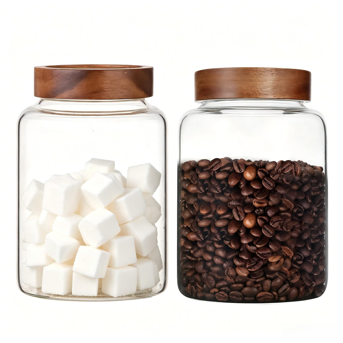 6 pc Glass Spice jars Glass Jars with Screw Lid 5 oz Acacia Wood Glass Herb Sugar Coffee Bean Ground Container Food Storage Canister for Candy Pantry Tea Seasoning Meal Prep Snack (6*150ml(5oz))