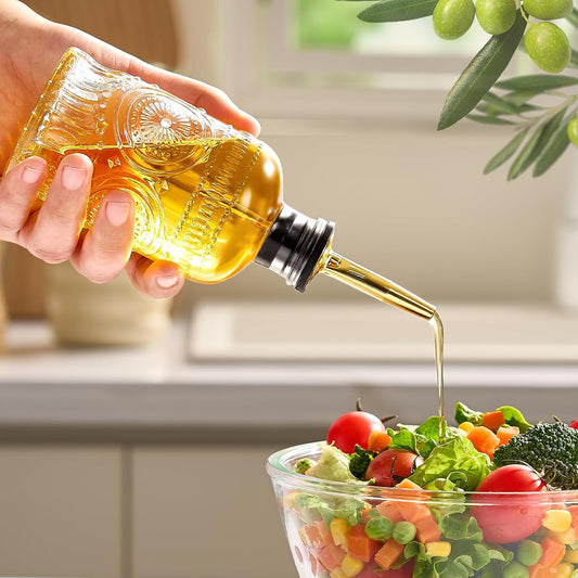 Baalaka Olive Oil Dispenser Bottle, 7 oz Glass Oil Bottle with Metal Spout