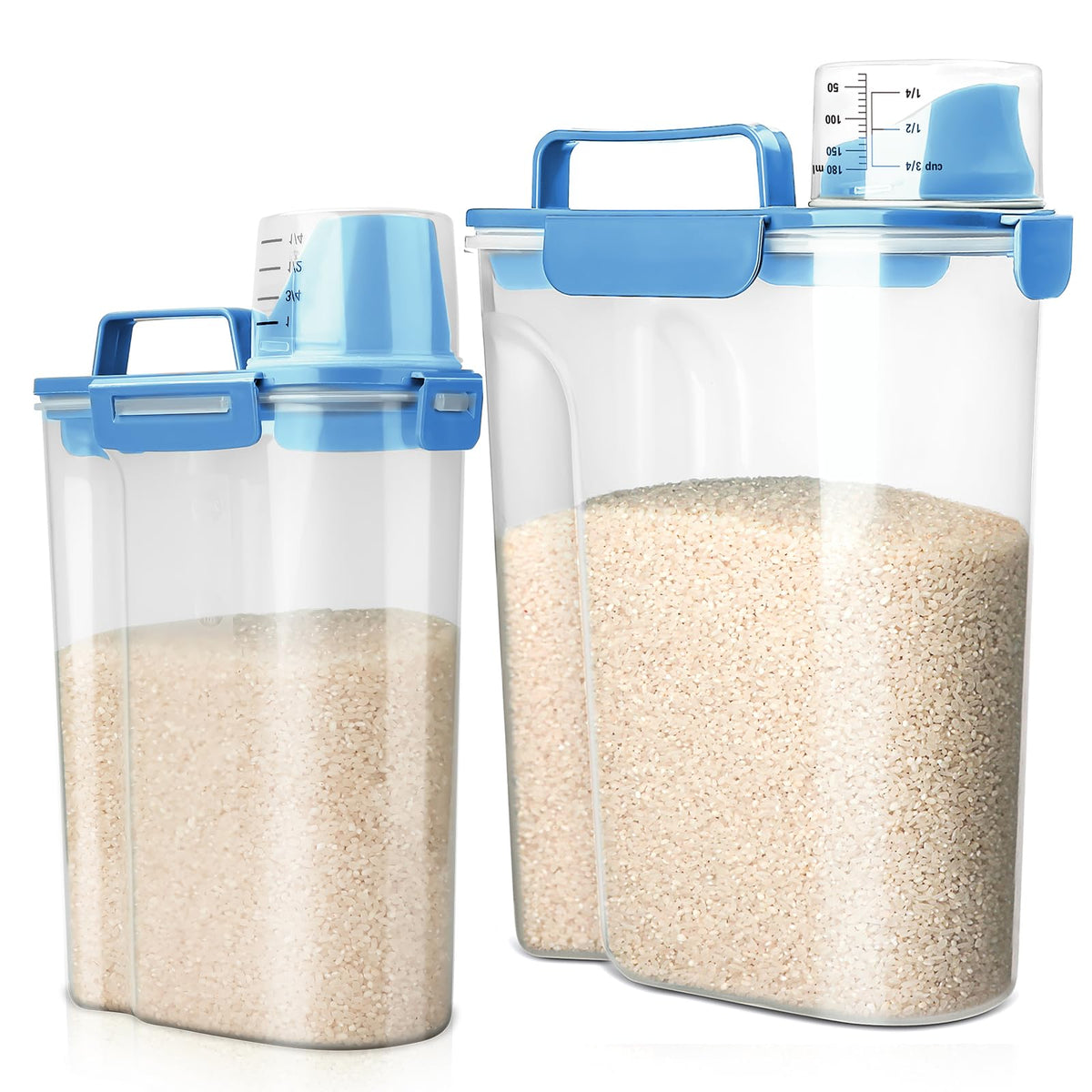 Viretec Rice Storage Container, 15 to 20lb Dry Food Airtight Dispenser, Pet Dog Cat Food Canister, BPA Free Clear Plastic Kitchen and Pantry Organization Bin for Oatmeal, Cereal, Pasta, Flour Grey