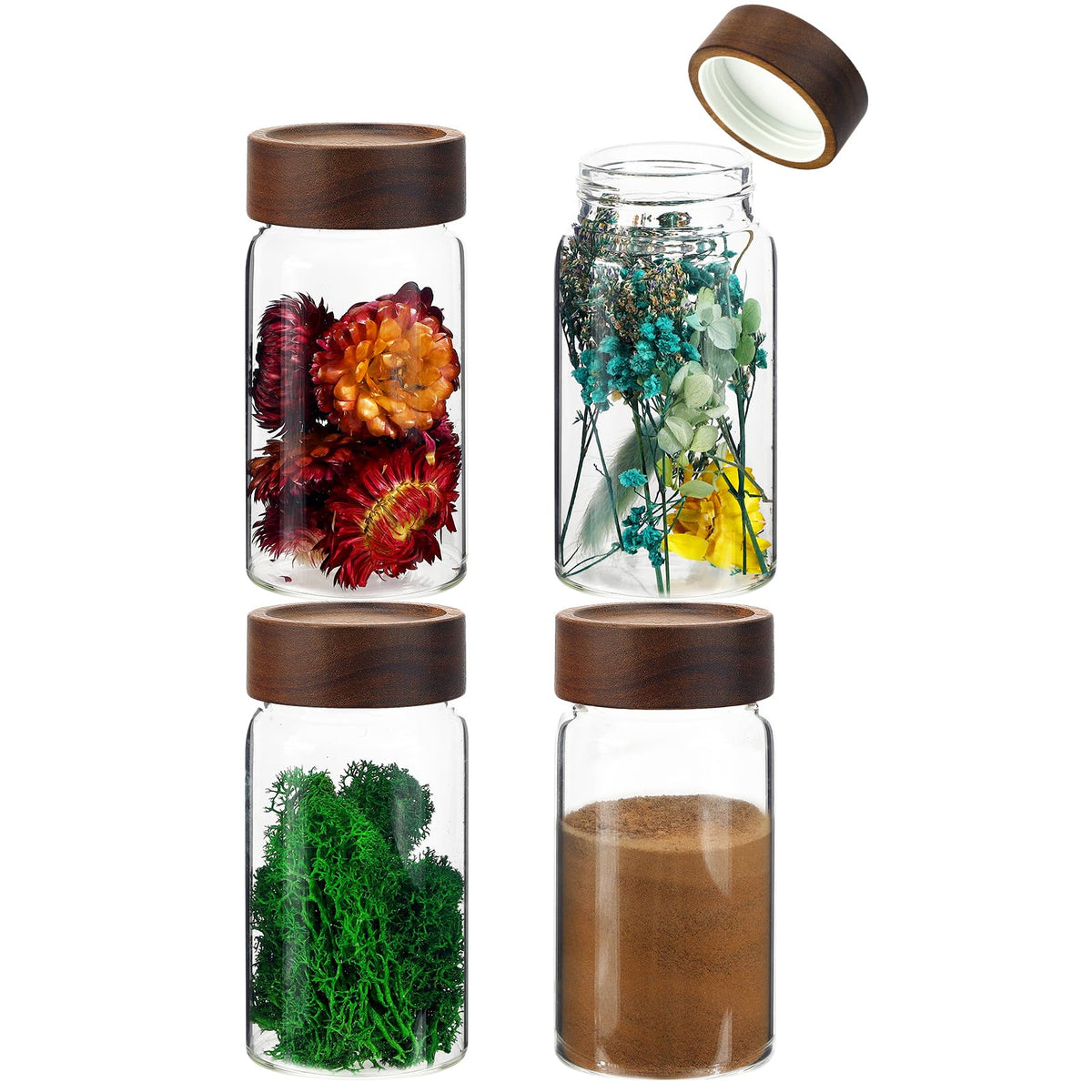 6 pc Glass Spice jars Glass Jars with Screw Lid 5 oz Acacia Wood Glass Herb Sugar Coffee Bean Ground Container Food Storage Canister for Candy Pantry Tea Seasoning Meal Prep Snack (6*150ml(5oz))